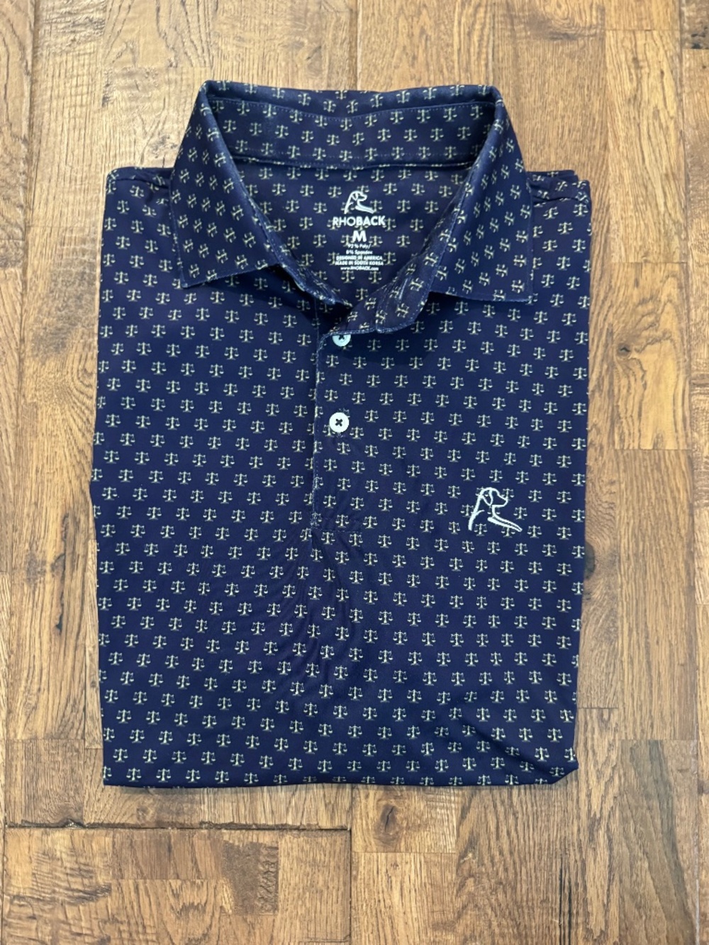 Rhoback Men’s Polo Shirt Scales of Justice Print Performance Stretch Golf M